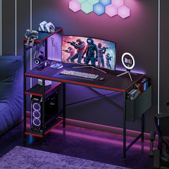 Durable Black Metal Frame Gaming Desk with Power and USB Ports for Small Space