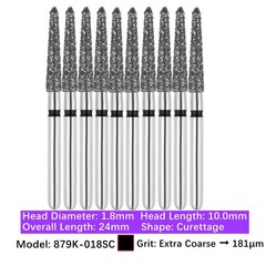 10/pk Vakker Dental Gingival Curettage FG Diamond Burs 879K-018SC Super Coarse