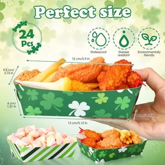 24 Pcs St Patrick’s Day Plates Food Trays Green Shamrock Bowl Disposable Iris…