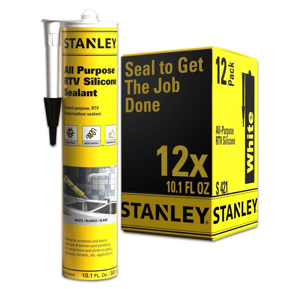 Stanley All Purpose RTV Silicone Sealant (Acetoxy cure) White – 10.1 fl oz