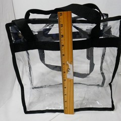 clear PVC stadium-approved tote bag with black handles, events venues security
