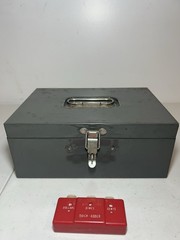 Art Steel Cash Box Latch Padlock Vintage + Quick-Adder Counter + Exxon Wallet