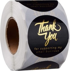Thank You Labels for Gift Bags, 500 Gold Foil Stickers, 1.5 Inch, Black