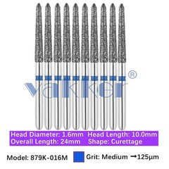 10/pk Vakker Dental FG Diamond Burs Gingival Curetage 879K-016M Medium Grit