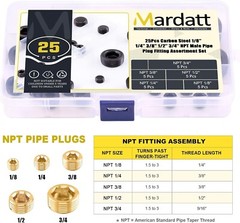 25Pcs NPT Plug Set Pipe Plug Assortment Kit 1/8″ 1/4″ 3/8″ 1/2″ 3/4″Carbon Steel