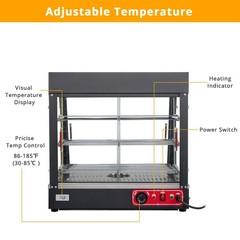 3 Tiers Commercial Food Warmer Display Countertop Pizza Heated Show Case w/Bulb