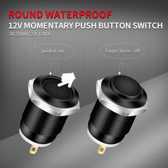 6Pcs 12V Momentary Push Button Switch Waterproof Black Metal 12Mm 1/2′