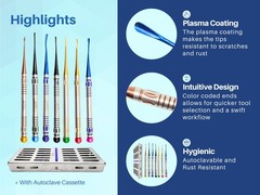 Set of 7 Mini Root Elevators with Plasma Coated Tips and Cassette ARTMAN