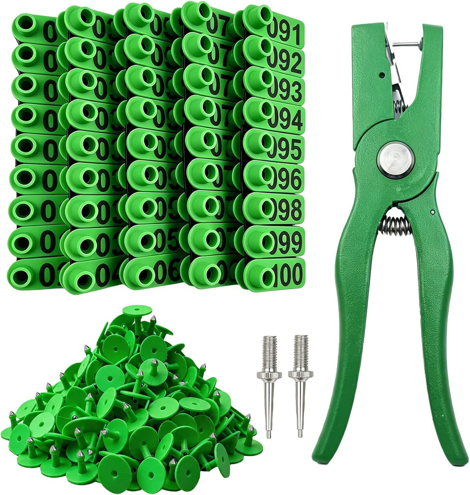 Numbered Cattle Ear Tags with Plier, 001-100 for Livestock Identification