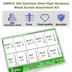 200PCS 304 Stainless Steel High Hardness Wood Screws Assortment Kit, 3 Sizes …