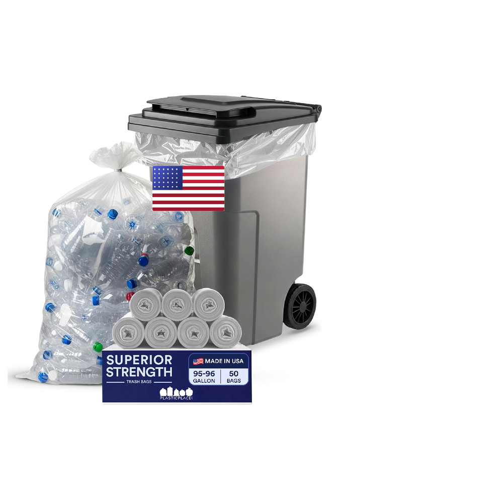 Plasticplace 95-96 Gallon Garbage Can Liners 1.5 Mil Clear Heavy Duty Trash