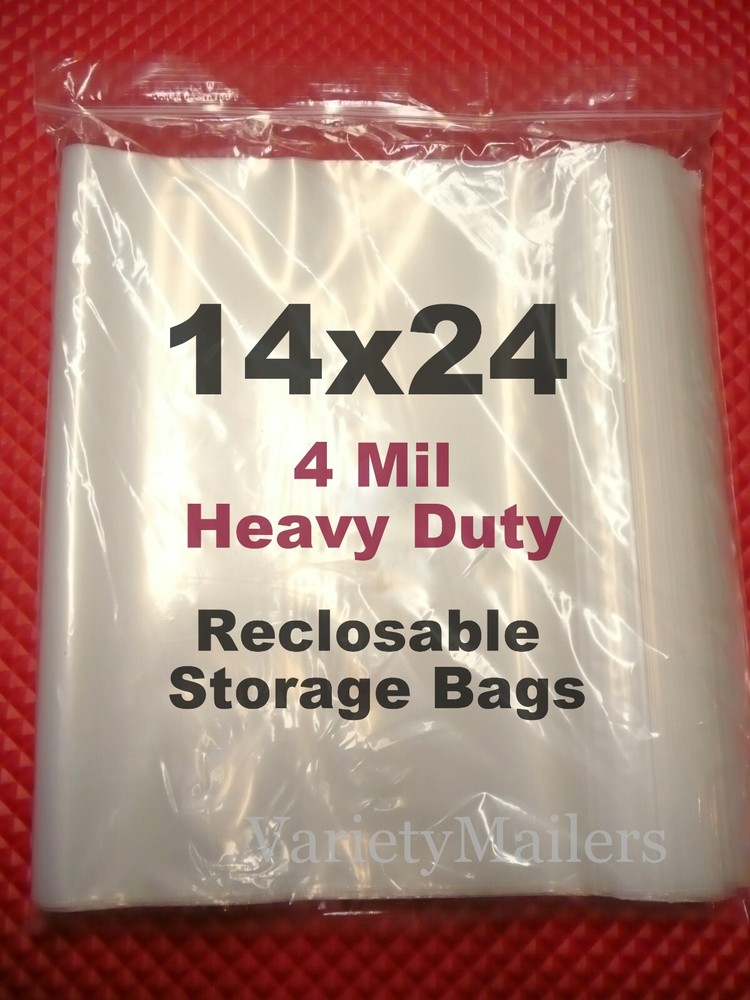 25 LARGE Reclosable Plastic Storage Bags 14”x 24” HEAVY DUTY 4 MIL 14×24