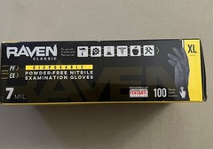 SAS Safety Raven Gloves XL, 66519, Powder Free, 7 mil, Black Color , 100 units