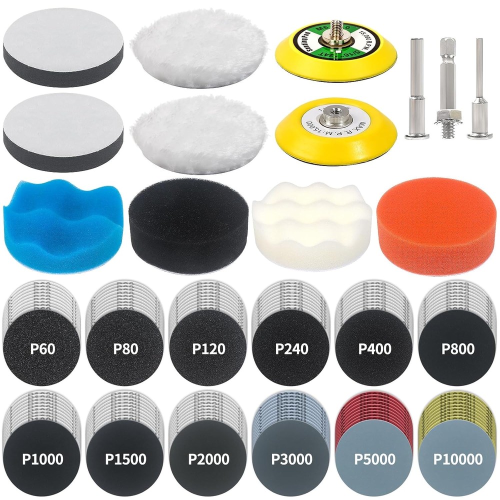 133pcs 3 Inch Sanding Disc Kit, 60-10000 Grit Wet Dry Hook & Loop Sandpaper Pads
