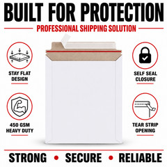 9×11.5 Rigid Photo Mailers Self Seal Stay Flat White Envelopes 450 GSM