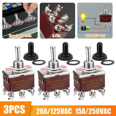3X 3 Position 6Pin Toggle Switch Heavy Duty 20A 125V/15A 250V DPDT (ON)-OFF-(ON)