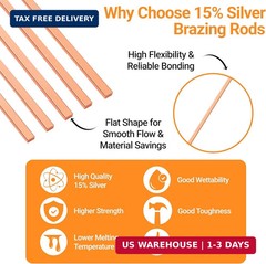 15pcs Brazing Rods AWS BCuP-5 15% Silver Solder Phos Copper Brazing Alloy Flat W