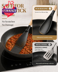 Cooking Spoon, Nonstick Safe Silicone Spatula With Long Wooden Handles, Heat
