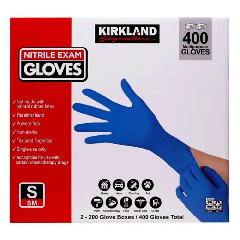 Kirkland Signature Nitrile Exam Powder Free Exam Blue Gloves 400 Ct -Choose Size