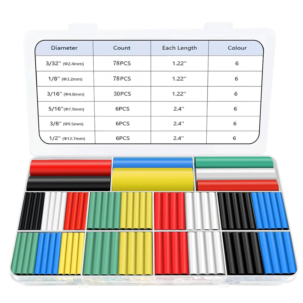 204PCS 3:1 Adhesive Heat Shrink Tubing Kit, Marine Grade, 6 Colors