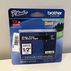 Brother 1/2″ White on Black Tape TZe-335