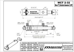Hydraulic Cylinder Welded Double Acting 2″ Bore 32″ Stroke Cross Tube 2×32 NEW