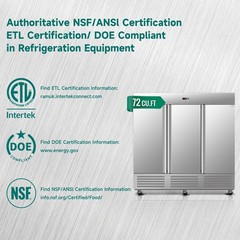 81″ W Commercial Fridge 72Cu.ft Stainless Steel, Fan Cooling, Digital Thermostat