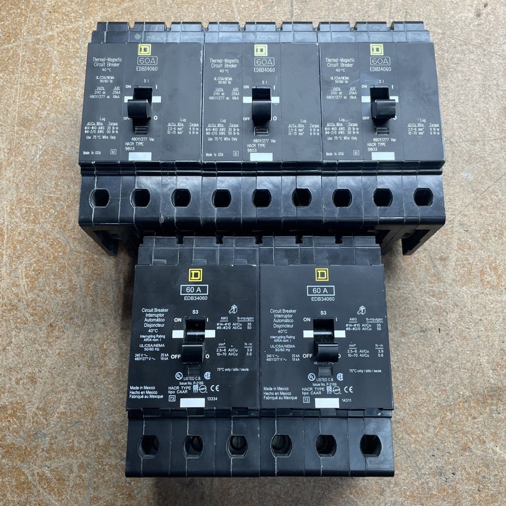 Square D EDB34060 60 Amp Circuit Breaker 480 Volt 3 Pole Bolt On