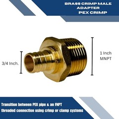 10 PIECES 3/4″ PEX X 1″ MALE NPT ADAPTER, LEAD FREE BRASS CRIMP FITTINGS, PEX B
