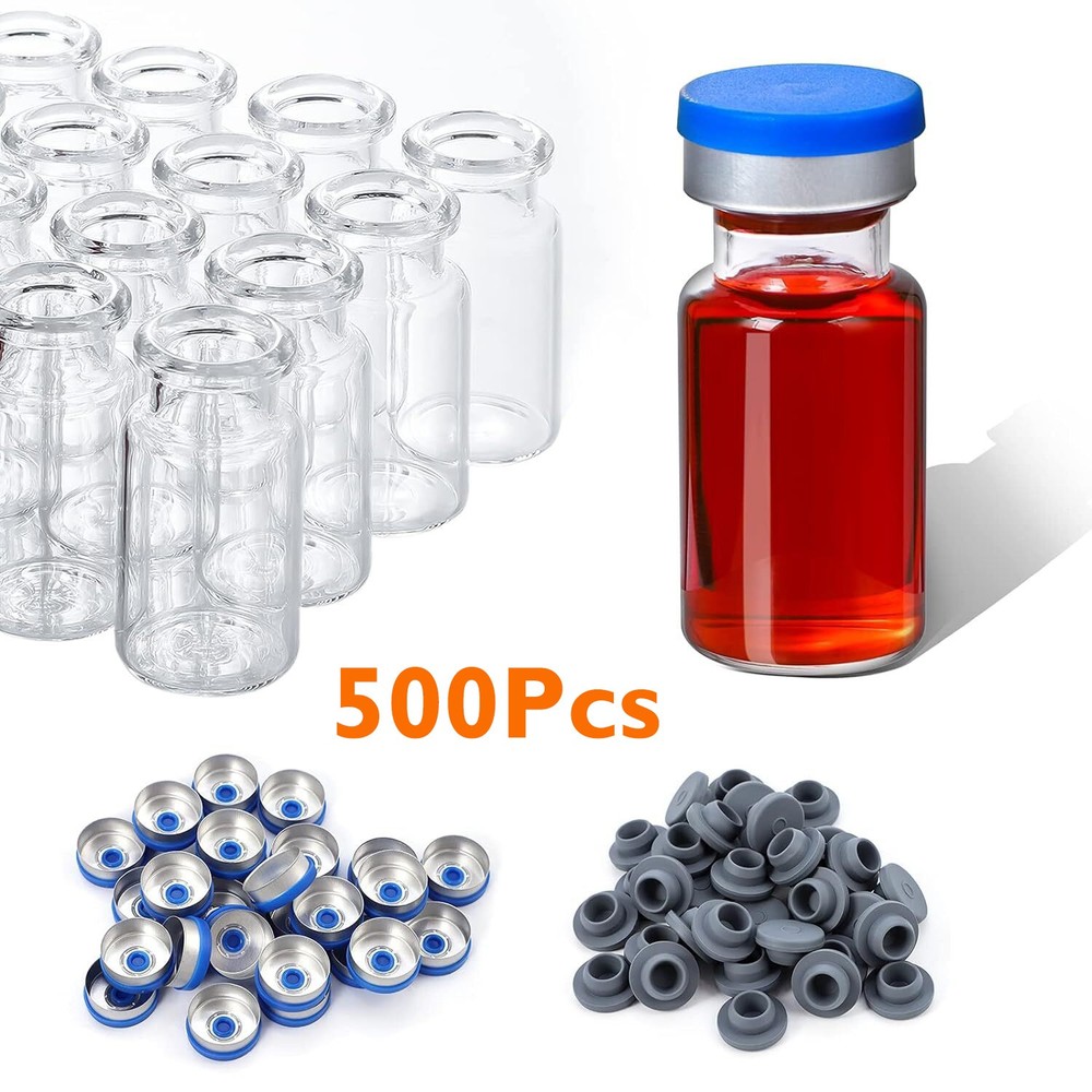 100/500/1000Pcs 10ml Lab Sample Vials Clear Glass Vials with Caps Headspace Vial
