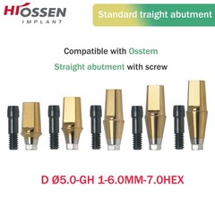 5Pcs Straight Abutment Hiossen Regular with screw conical Osstem Φ4.5-6.0mm Hex