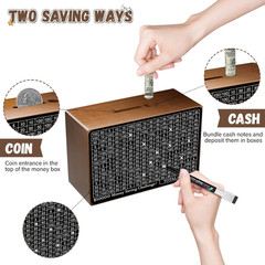 Wooden Money Saving Box with Counter, Pen, Trackers, Rubber Band – 10K Challenge