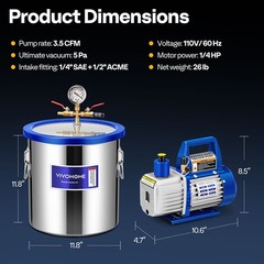 5 Gal Vacuum Chamber with 3.5 CFM 1 Stage Pump for Degassing Tempered Glass Lid
