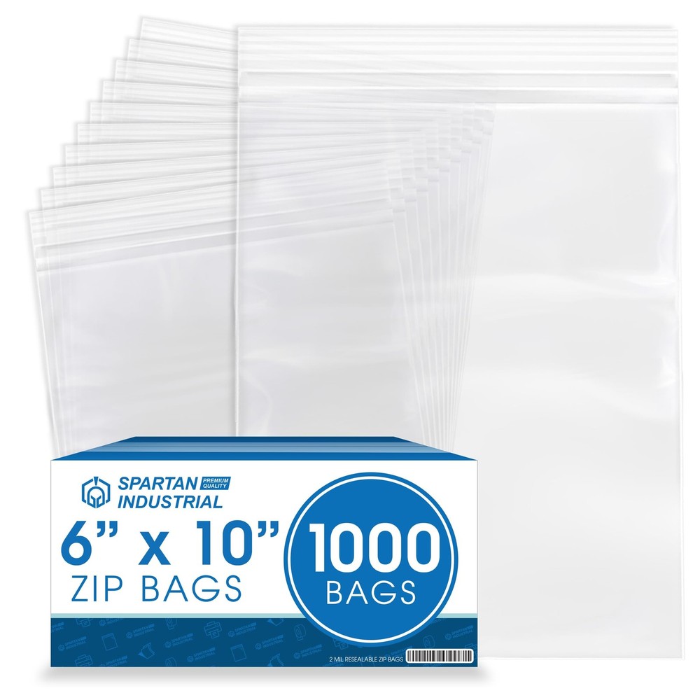 Spartan Industrial – 6” X 10” (1000 Count) 2 Mil Clear Reclosable Zip Plastic Po
