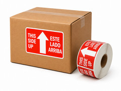 Spanish Labels – This Side Up 2×3 Glass Fragile Stickers 500 Each, 1-40 Rolls