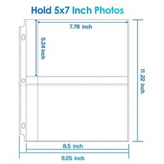 Photo Album Sleeves 2 Pocket 5 x 7 In Page Sheet Organizer 3 Ring Binder 30 Pack