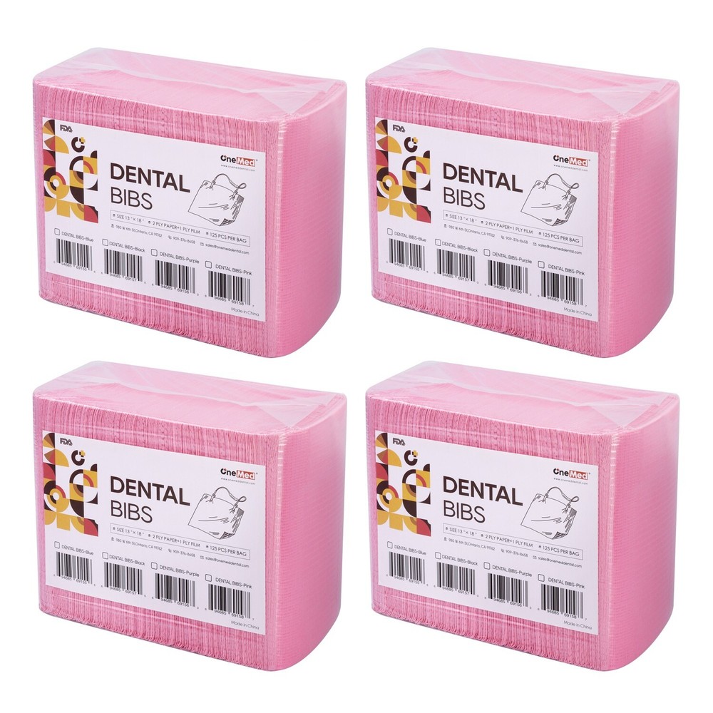 500pcs(4 Bags) 13″x18″ Pink Disposable Dental Bibs,Waterproof Resistant Napkin