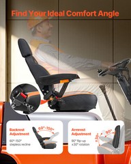 Forklift Seat Mower Tractor Seat Adjustable Back Seatbelt & Headrest