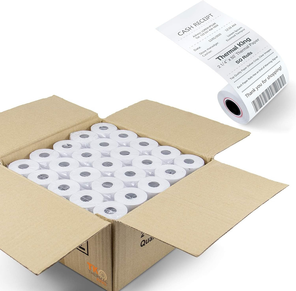 (50 Rolls) 2 1/4″ 50′ Feet White Paper Cash Register POS Receipt, Fits All Credi