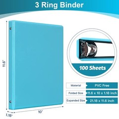 6 Pack 0.5-inch 3-Ring Binder with 2 Interior Pockets, 0.5” Basic Binders Holds