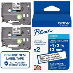 Genuine Brother TZe-2312PK Black on White 12mm 1/2″ P-Touch Label Tape