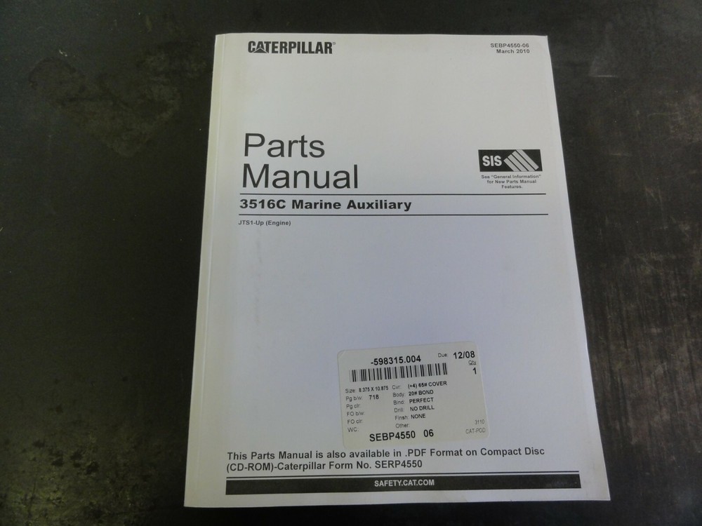 Caterpillar CAT 3516C Marine Auxiliary Parts Manual SEBP4550-06 JTS1