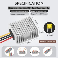 DC 18V-58V to 12V 20A 240W Step Down Converter 18V 20V 24V 36V 48V to 12V Gol…