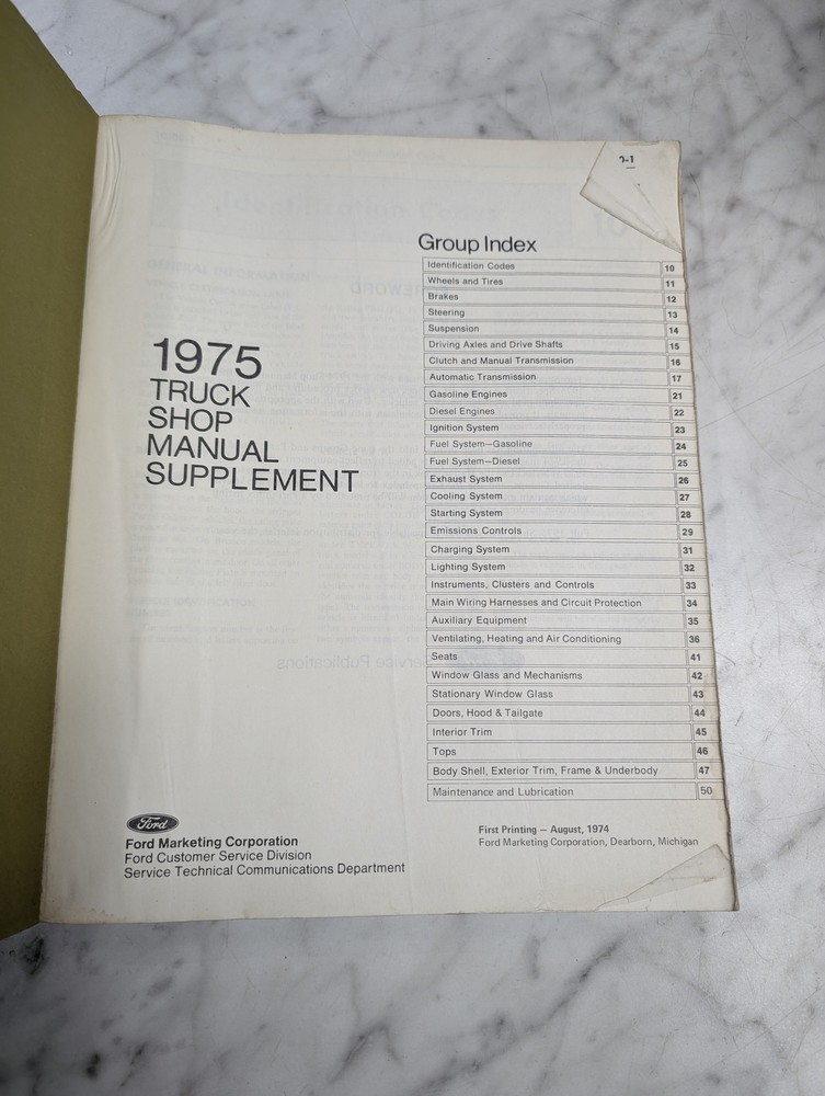 FORD 1975 TRUCK SHOP MANUAL SUPPLEMENT REPAIR MAINTENANCE SERVICE FIRST PRINTING