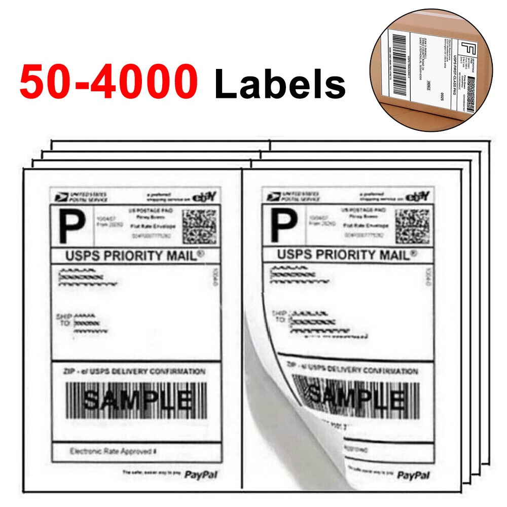 50-4000 Premium 8.5″ X 5.5″ Half Sheet Shipping Labels Self Adhesive 2 Per Sheet