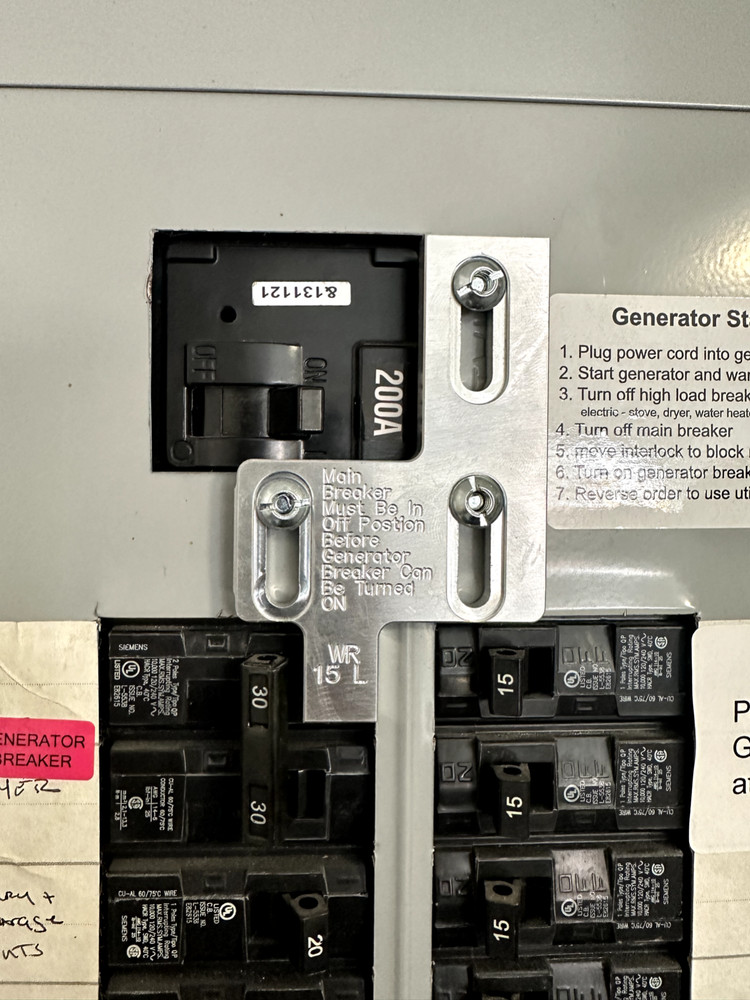 Generator Interlock Kit , Siemens 200 Amp Left generator breaker