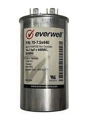 70+7.5µf x 440 VAC MULTI-PURPOSE RUN CAPACITOR, 50/60Hz ROUND TYPE .