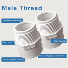 1.5 Inch Male Thread PVC Fittings White 2-Way PVC Pipe Coupling Adapter Connecto