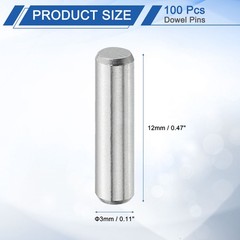 100Pcs 3mm x 12mm Dowel Pins 304 Stainless Steel Shelf Support Peg Pin Silver
