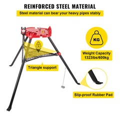 VEVOR 460-6 Tripod Pipe Chain Vise 6″ Capacity Foldable Steel Legs w/ Tool Tray